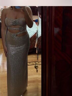 Meshki Silver Sequin Cutout Gown